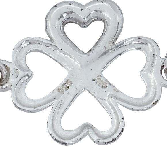 Vintage Sterling Silver 925 Cubic Zirconia Four Heart Charm Cord Bracelet 7.5" - Picture 4 of 7